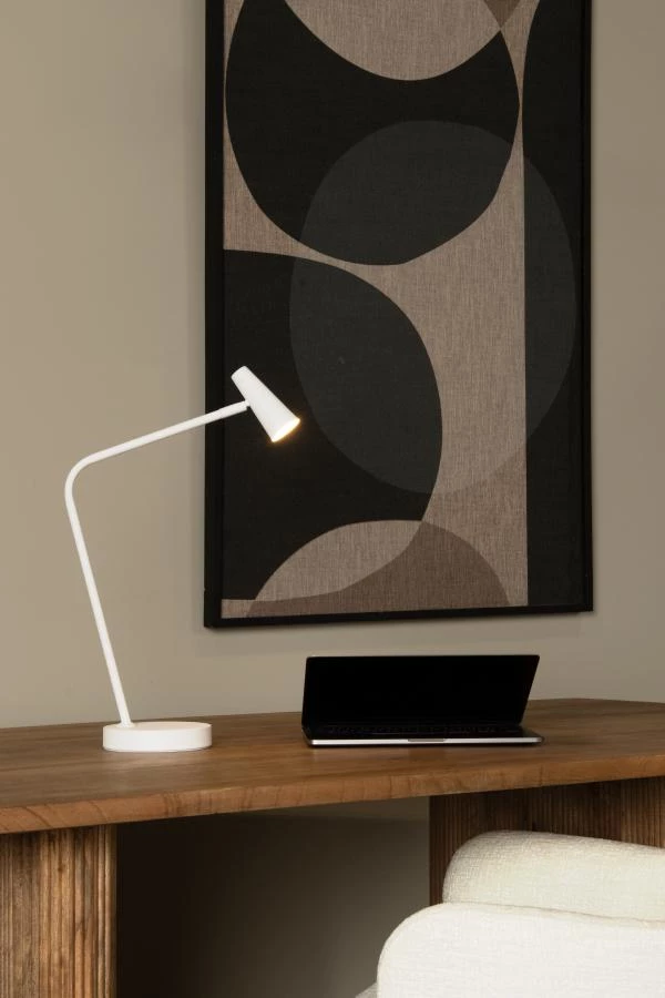 Lucide STIRLING - Oplaadbare Bureaulamp - Accu/Batterij - LED 3 StepDim - 1x3W 2700K - Wit - sfeer 2